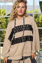 Load image into Gallery viewer, POL 3/4 Sleeve Lace Patch Cut And Sew Knit Sweater Hoodie Top
