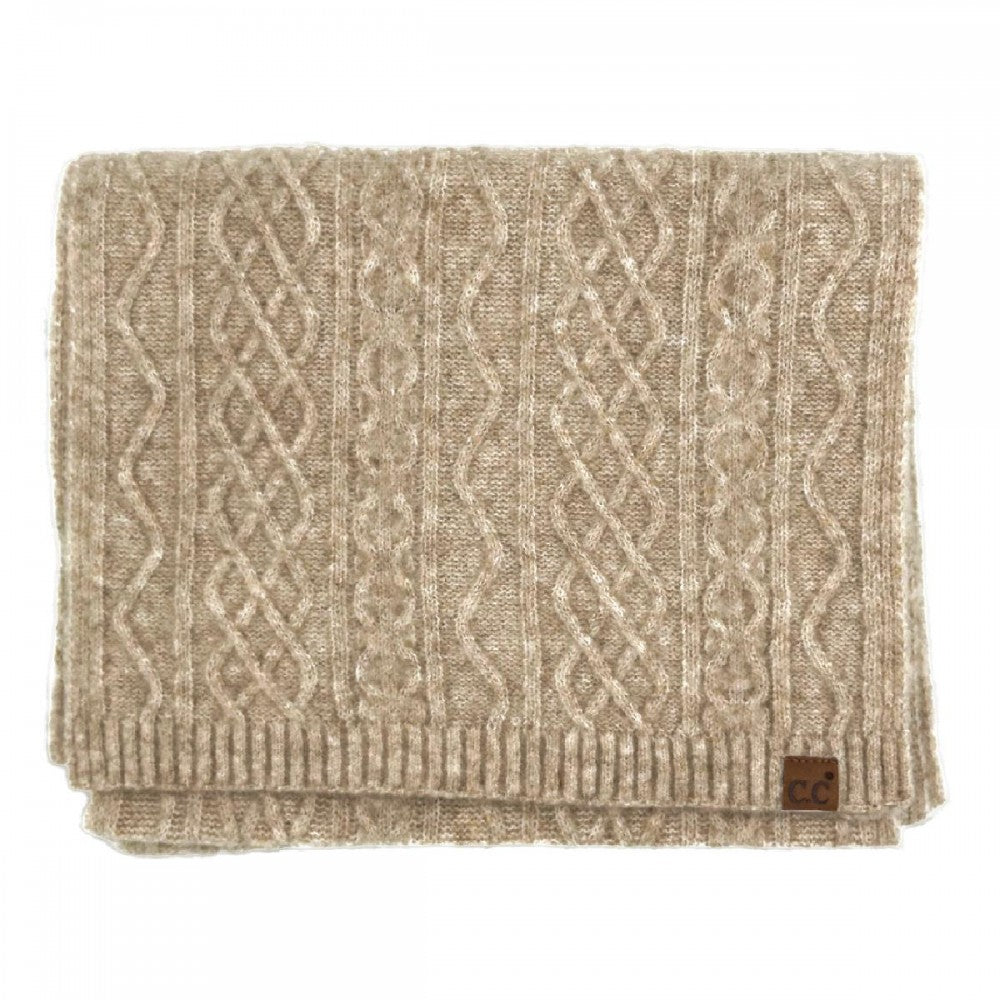 CC Cable Knit Scarf – Soft Winter Knit with Recycled Fibers