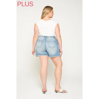 MICA DENIM HIGH RISE FRAYED HEM SHORTS COOL INDIGO