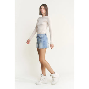MICA DENIM HIGH RISE FRAYED HEM SHORTS COOL INDIGO