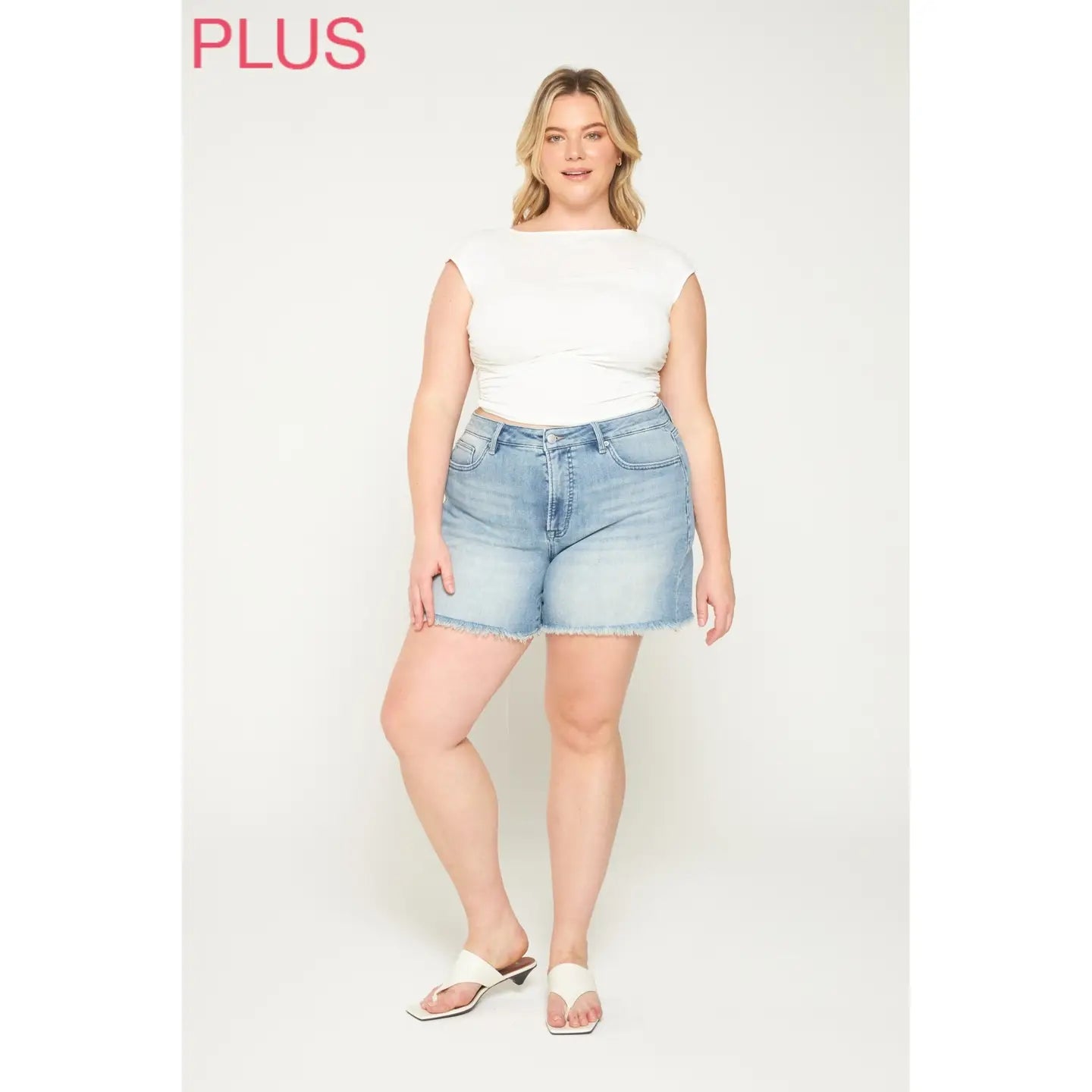 MICA DENIM HIGH RISE FRAYED HEM SHORTS COOL INDIGO
