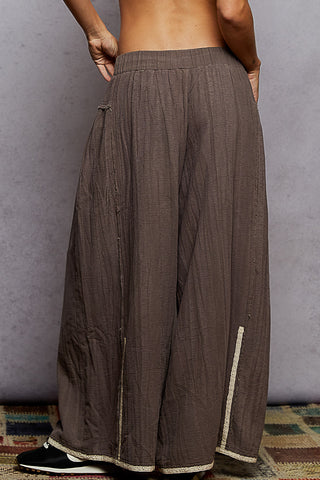POL Vintage Washing Solid Side Ruffle Detail Wide Woven Pants - Charcoal