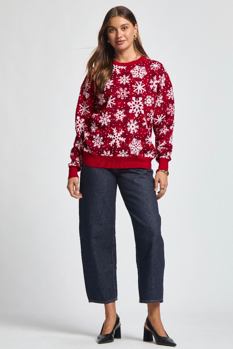 Dear Scarlett Christmas Sweater- Red/Snowflake