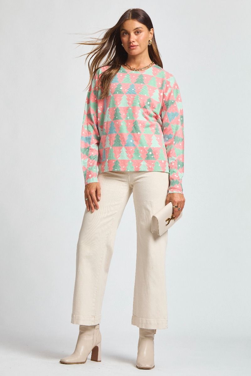 Dear Scarlett Christmas Sweater- Pink Christmas Trees